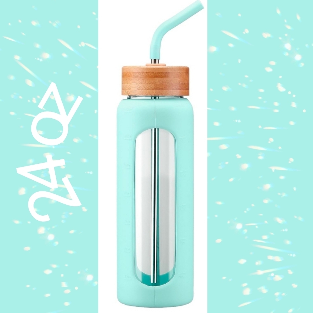 Aqua Glass Water Bottle with Bamboo Lid